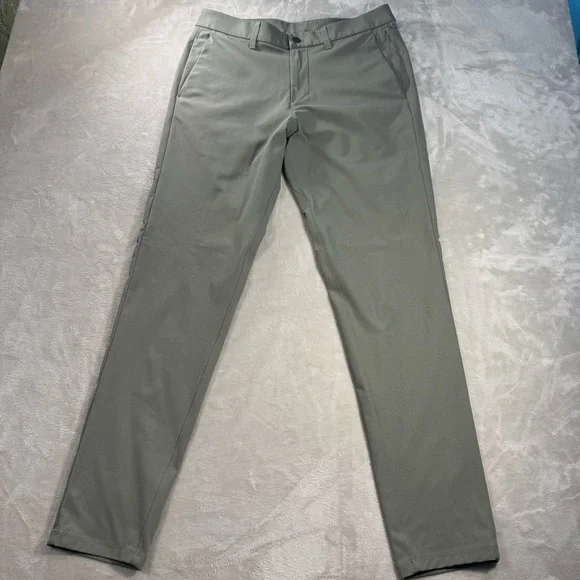 Lululemon ABC Pants Men Sz 34 Slim Fit Green Commission Warpstreme Chino LM5AF3S - Picture 1 of 11